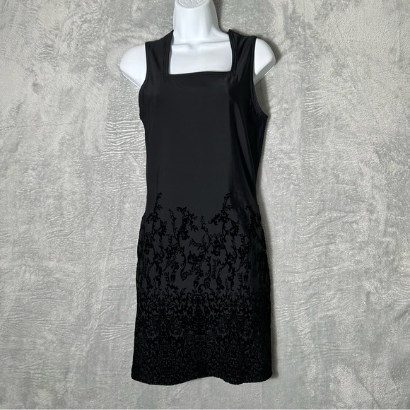 Vintage Luly K Dress Size Small Black Crushed Velvet Stretch Goth Evening Y2K - Picture 1 of 10